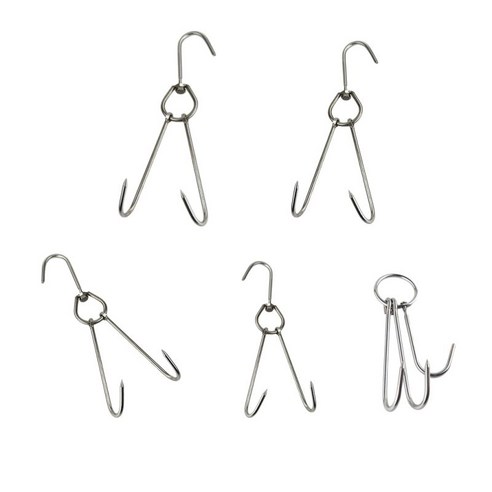 5pcs 스테인레스 스틸 정육점 3 후크 링 팬 고기 후크 0.45x28cm, 실버