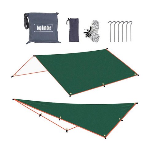 Ripstop 텐트 방수포 크고 강한 해먹 캐노피 캐노피 천막 대피소 양산 캠핑 텐트 커버 캐리 백 및 로프, 300x300cm, 폴리 에스터, 초록