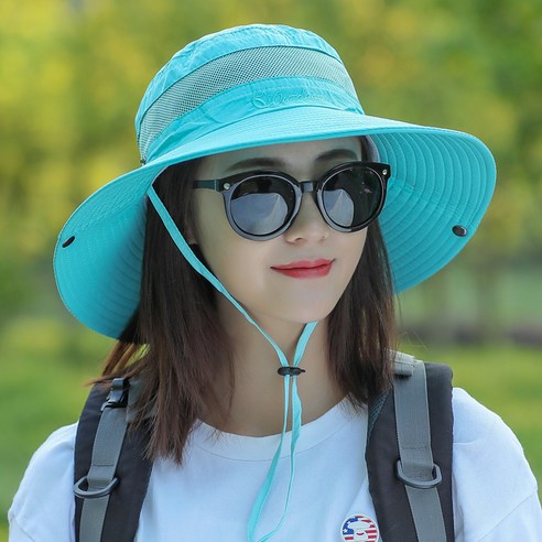 선스크린 모자 남자 여름 야외 낚시 태양 모자 태양 모자 접이식 어부 모자 여자 하이킹 모자, 평균 크기 (방풍 로프로 조정 가능), 하늘색