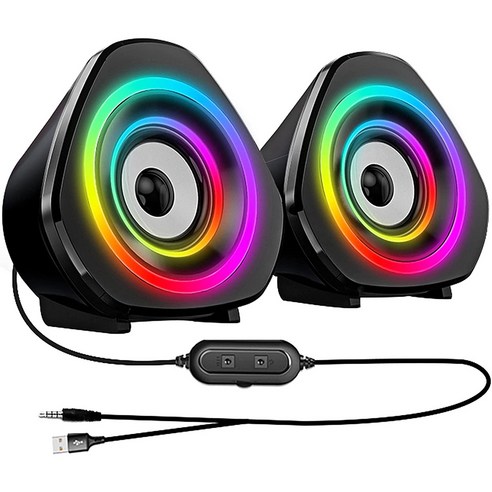 Xzante 컴퓨터 스피커 PC 데스크탑 노트북 RGB 라이트 USB 전원 볼륨 제어 PC/노트북/데스크탑/게임 기계, 검은 색