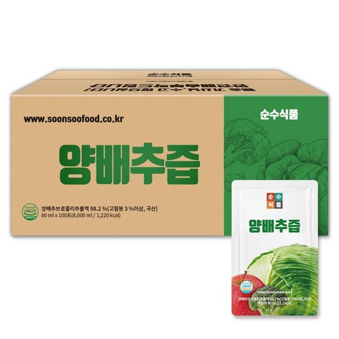 순수식품 양배추 브로콜리 사과즙 80ml, 100개