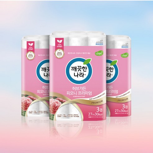 [깨끗한나라] 허브가든 벚꽃피오니 프리미엄 화장지(30롤x3팩), 30롤3팩, 3개, 30개입