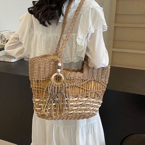 ANYOU 위빙보조가방 여 대용량 여름 스타일리쉬한 숄더 비치 바캉스 토트백