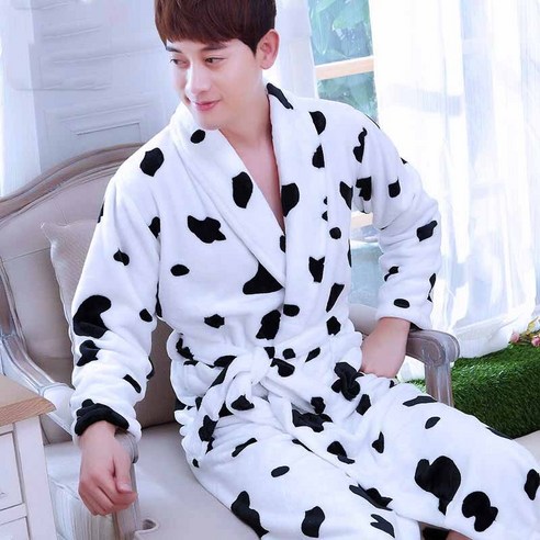 [SW] 남성 긴 목욕 가운 산호 양털 잠옷, cow men, M 155-160cm