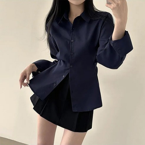 라라홀리 베이직 허리 라인 버튼 카라 긴팔 셔츠