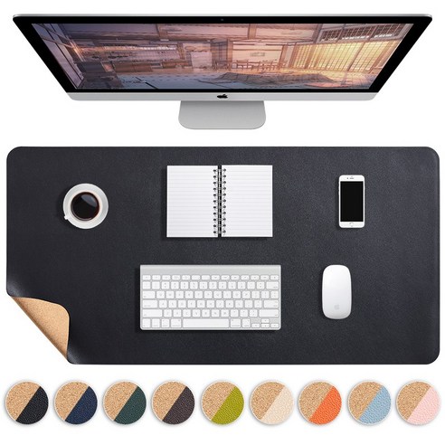BOHO 데스크패드 키보드 마우스 가죽 장패드 양면 컴퓨터 테이블 책상매트 (80x40), 블랙, 1개