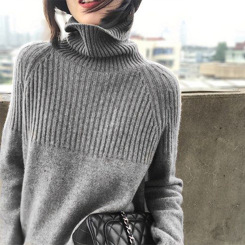 oversize overfit 女人 時尚 服裝 頂部 高領毛衣 針織 毛衣 成年女子