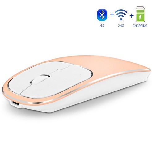 젤리 빗 충전식 블루투스 4.0 + 2.4G 무선 마우스 듀얼 모드 메탈 무소음 침묵 마우스 노트북 PC 노트북 맥북|마우스|, Golden, 하나