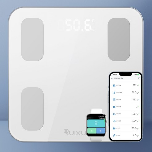 서설 블루투스 체중계 – 디지털 체중계, 체지방 측정 가능, 가정용 고정밀 센서 체성분 분석, 화이트, 모델 BG1911 샤오미체중계인바디