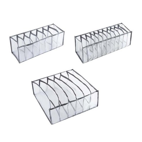 접이식 속옷 주최자 팬티 브래지어 서랍 보관함, 3pcs 회색, 12x32x12cm, 나일론