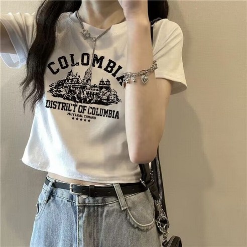 강추1+1 여름티셔츠 CROP T shirt 학생 심플멋진소녀 반팔