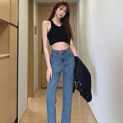 NAERSI 여성용 편안한 일자 핏 청바지, 날씬한 라인 연출 올리브데올리브청바지