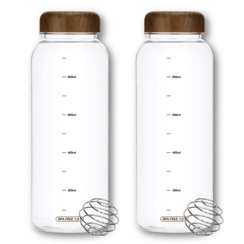 위드 눈금물병 트라이탄 쉐이커보틀 우드무늬캡 1000ml, 2개, 1L, 월넛