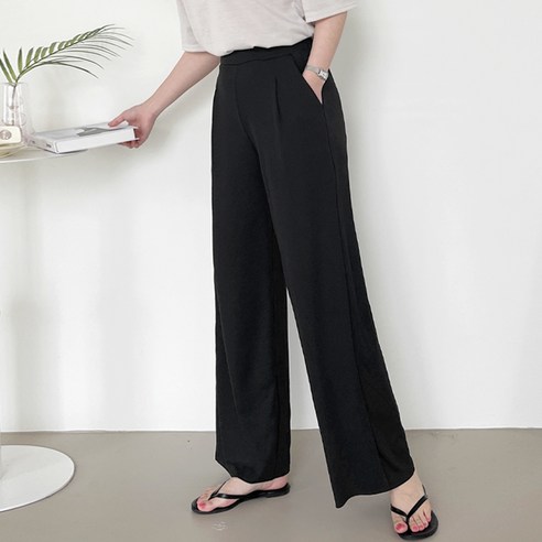 가비진 여성용 여름 기장 핀턱 와이드 팬츠 바지