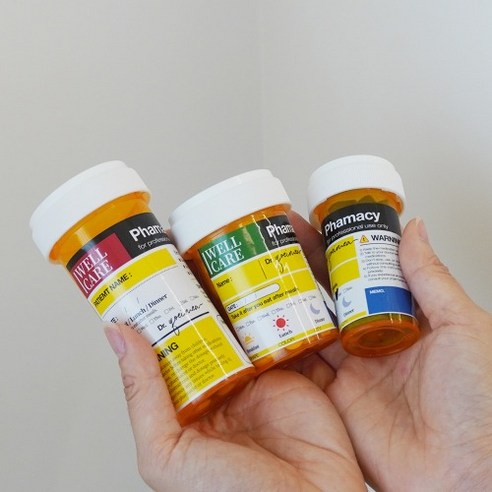 미드약통 미국 미드 밀폐 소분 약통 약병 S M L 3size 각 2개입 세트 (총 6개입 스티커 포함), 1세트, 오렌지