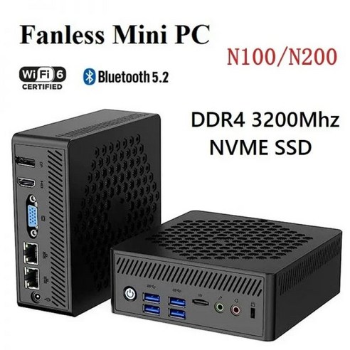 고사양 미니 PC 데스크탑 가성비 사무용 팬리스 N200 알더 레이크 N100 컴퓨터 윈도우 11 프로 DDR4 16GB RAM 256GB NVMe SSD 4K WiFi 6 BT5, CHINA, NO RAM NO ROM NO OS