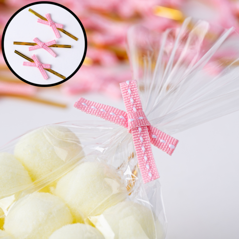 리본 스티치 빵끈 컬러타이 베이커리 빵 막대타이 포장끈 봉지끈 8cm 50개입 x 2, 2개, 핑크