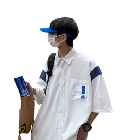 ANKRIC 여름 얇은 반팔 셔츠 남성 홍콩 바람 트렌드 느슨한 개성 캐주얼 셔츠 조수 브랜드 학술 스타일 코트 셔츠