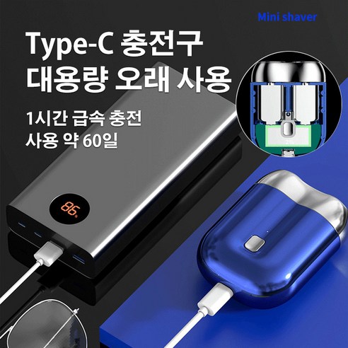 남성 전신 워싱 면도기 휴대용 Usb 충전 듀얼 면도기 전기면도기, 블루