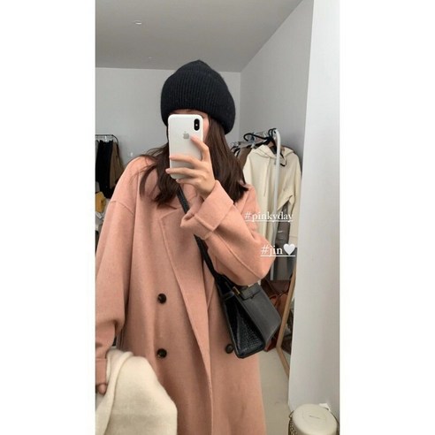 작은 중반 모직 코트 겨울 새로운 한국어 스타일 느슨한 퀼트 두꺼운 모직 코트