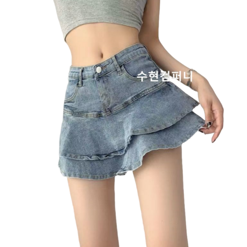 F0643B 캉캉 데님 청치마 청스커트 스커트 치마 치마바지