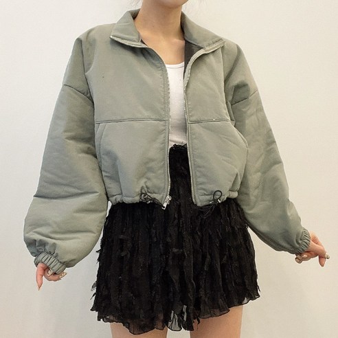 VANANA2 국내제작 스트링 크롭 바람막이 패딩 점퍼 3color