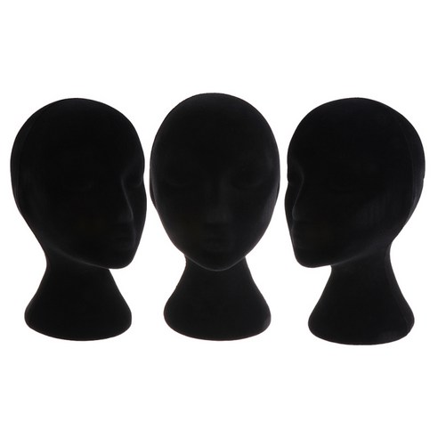 3pcs 여성 마네킹 인체 모형 머리 모델 소매점 가발 안경 디스플레이 스탠드, 블랙, 28x18x13.5cm, 거품