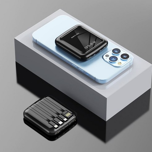 PYHO 미니 보조배터리 패션 LED 디스플레이 20000mAh 대용량 자체선 급속충전, 블랙