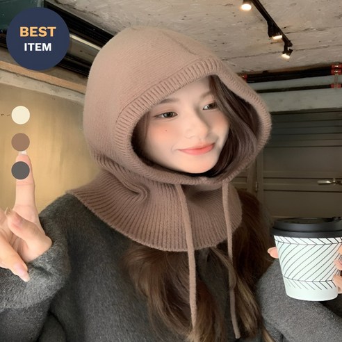 리뉴엔스 꾸안꾸 소두메이커 도톰 부들 바라클라바, 브라운, 1개