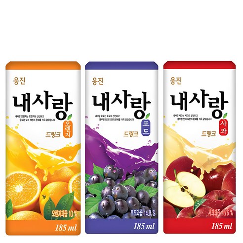 마셔몰 내사랑 드링크팩음료 185ml 사과(24팩)+포도(24팩)+오렌지(24팩) (총72팩) 피크닉