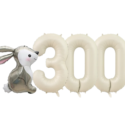 파파 파티 곰돌이 토끼 풍선 생일 파티 숫자 풍선 세트, 토끼 크림 300, 1세트