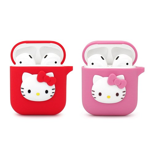 헬로키티 에어팟 실리콘 케이스 (1 2겸용)+연결고리, 핑크, 1개 에어팟케이스