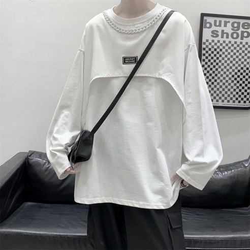 YANG 디자인 감각 기능 셔츠 남성 힙합 패션 브랜드 이른 가을 느슨한 트렌디 모든 경기 라운드 넥 스웨터 코트