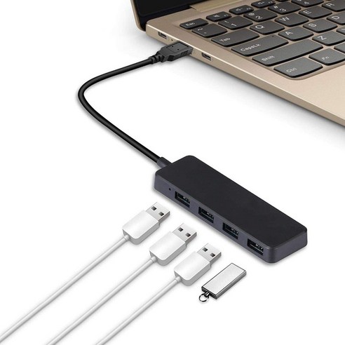 Lopbinte USB 허브 4포트 3.0 허브 울트라 슬림 초경량 분배기, 검은 색