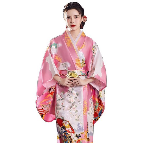 여성 일본 전통 기모노 유카타 개량 의상 민속 한복 치마 드레스 롱 스커트 차이나 코스프레 자수 동양 플라워 T-1113