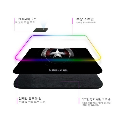 발광 RGB 마우스패드 마우스패드 슬라이드 슬라이드 키보드패드 슬라이드 컴퓨터 테이블패드 LED 테이블패드, 방패, 250x300x4mm