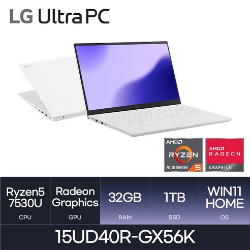 LG전자 2023 울트라PC 15UD40R-GX56K *사은품증정*, WIN11 Home, 32GB, 1TB, 라이젠5, W