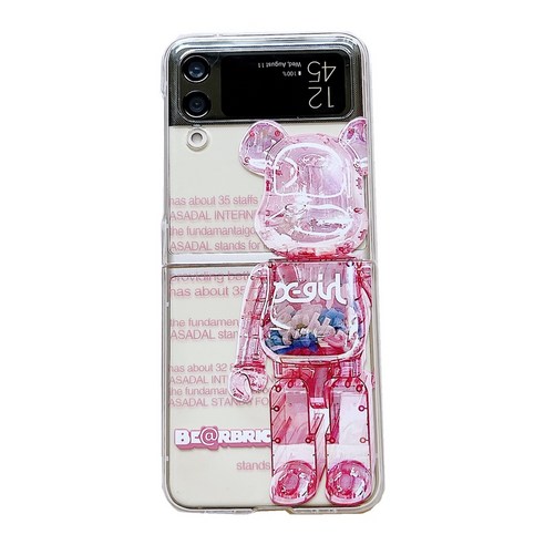 만화 폭력곰 접힌 화면 휴대폰 케이스 적용 삼성 Galaxy Zflip3 투명 케이스 Z flip 3 보호 커버 flip3 방지 커버