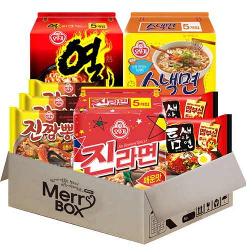 봉지라면세트 5종 20개(진라면매운맛5+열라면5+스낵면5+진짬뽕3+틈새라면2), 1세트