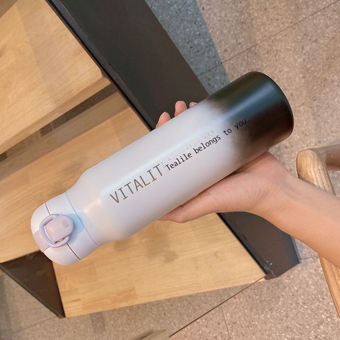 패션 점차적 대용량 보온컵 레저 리본 잠금장치 탄개 운동차 헬스 보온컵, 희다, 750ml