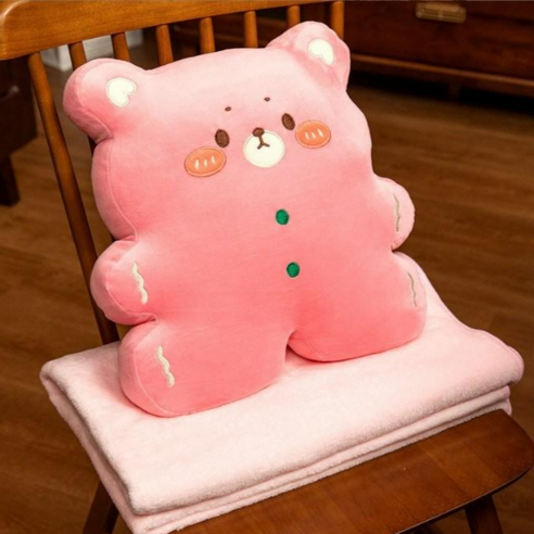 네이처타임즈 쿠키곰 인형 베개 담요쿠션 바디필로우, 핑크 마카롱 쿠키(+극세사 담요 )