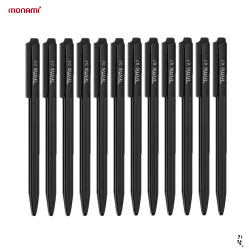 모나미 트리피스 유성볼펜 0.5 0.7 1.0mm 1타 12자루 삼각볼펜 휴대 용이, 12개, 0.7mm 블랙