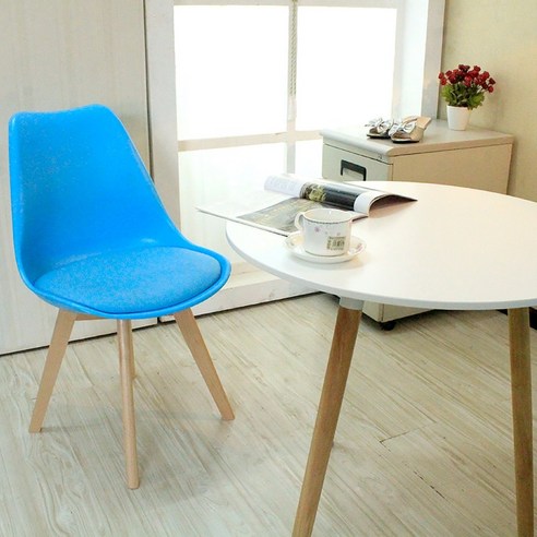 미니멀 침대 쇼파 사이드 카페 테라스 라운드 테이블 화이트 탁자 사이드 테이블 식탁 원형, 2.하늘색 의자