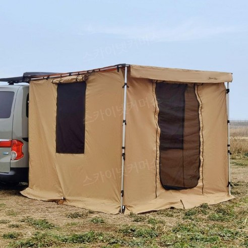 내구성 있는 타프쉘 소재, 방수 비닐 천, 통기성 거즈룸, 햇빛 차단 그늘막, 간편한 설치