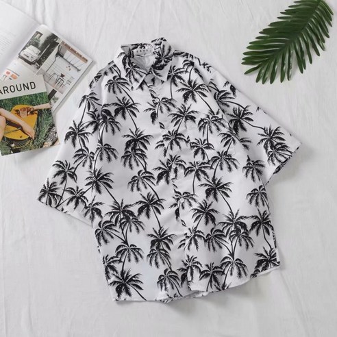 반팔 오버핏 남녀공용 하와이안 셔츠