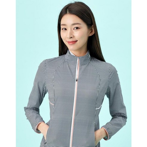 헤지스골프 여성용 레이저홀 경량 에어 깅엄패턴 점퍼 HWJU1B311BA