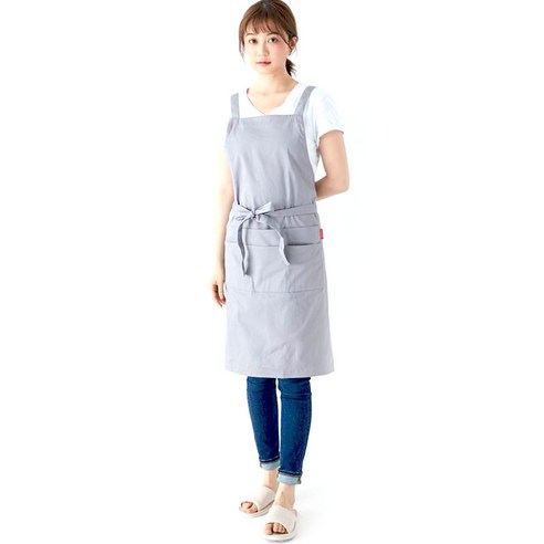 티와이유통 캔버스 바리스타 순면 앞치마, 그레이