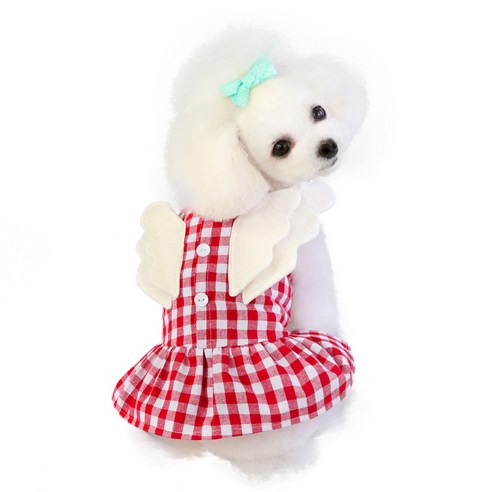 도그월드 강아지옷 봄 여름 체크체크 천사원피스, 빨강