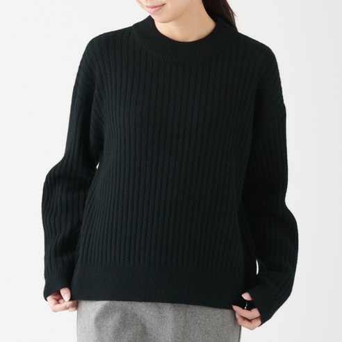 무인양품 MUJI 여성 야크혼방 울 와이드리브 모크넥 스웨터
