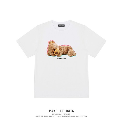 DFMEI 한국어 스타일 새로운 인형 곰 인쇄 커플 반소매 티셔츠 식 유행 Bf 스타일 힙합 반소매 티셔츠